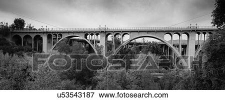 Historic Colorado Bridge Arches at dusk, Pasadena, CA View Large Photo Image Stock Photo - Historic Colorado Bridge Arches at dusk, Pasadena, CA. Fotosearch