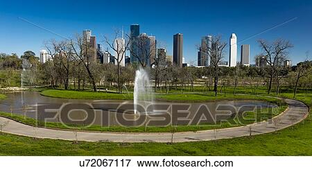 Stock Photo - Houston Skyline as seen from Glenwood Cemetery, Texas. Fotosearch