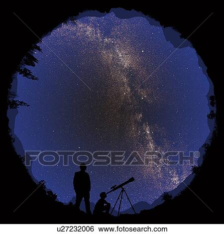 Illustration of a 360-degree view of a pair of astronomers observing the night sky. View Large Photo Image Stock Photograph - Illustration of a 360-degree view of a pair of astronomers observing the night sky.. Fotosearch