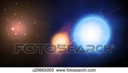 Illustration of a binary star on the outskirts of a globular cluster. Recent studies of such binaries by astronomers at Warwick University, UK, suggest that globular clusters could be 4 billion years younger than thought. View Large Photo Image Stock Image - Illustration of a binary star on the outskirts of a globular cluster. Recent studies of such binaries by astronomers at Warwick University, UK, suggest that globular clusters could be 4 billion years younger than thought.. Fotosearch