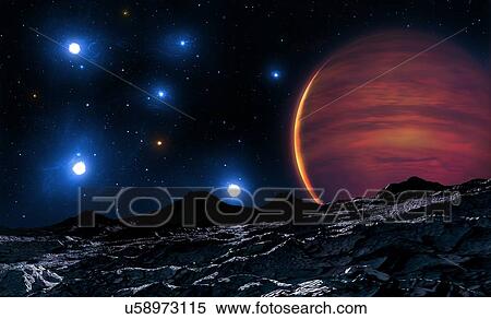 Stock Photography - Illustration of a brown dwarf in the Pleiades star cluster. Pleiades (or Seven Sisters) is a young open cluster of several dozen hot, middle-aged stars. It is about 130 parsecs away in Taurus. In the 1990s, astronomers discovered several brown dwarfs.... Fotosearch