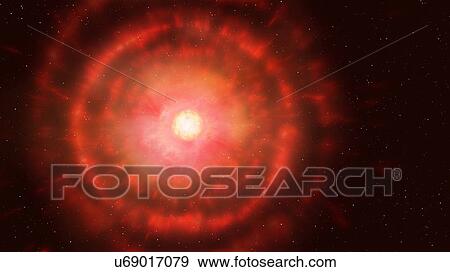 Stock Photo - Illustration of a red giant star shedding its outer layers. Red giants are very evolved stars, that have depleted their stores of hydrogen. This leads to the core collapsing under gravity, which makes it hotter. This fresh heat pushes on the star's.... Fotosearch