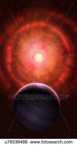 Illustration of a red giant star shedding its outer layers. Red giants are very evolved stars, that have depleted their stores of hydrogen. This leads to the core collapsing under gravity, which makes it hotter. This fresh heat pushes on the star's... View Large Photo Image Stock Photo - Illustration of a red giant star shedding its outer layers. Red giants are very evolved stars, that have depleted their stores of hydrogen. This leads to the core collapsing under gravity, which makes it hotter. This fresh heat pushes on the star's.... Fotosearch