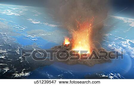 Illustration of an ultra-plinian volcanic eruption seen from an altitude of around 40 km. These eruptions form ash clouds that can reach tens of kilometres into the sky. Eventually the ash cloud collapses, sending avalanches of dust, ash and... View Large Photo Image Stock Photo - Illustration of an ultra-plinian volcanic eruption seen from an altitude of around 40 km. These eruptions form ash clouds that can reach tens of kilometres into the sky. Eventually the ash cloud collapses, sending avalanches of dust, ash and.... Fotosearch