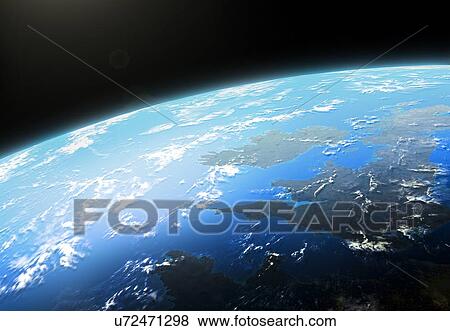 Stock Photo - Illustration of the Earth from Space. This is a view over Europe, centred on the United Kingdom and France.. Fotosearch
