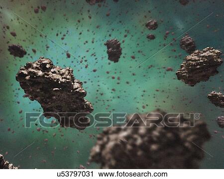 Stock Image - Illustration of the grains found within interstellar dust and giant molecular clouds. Called cosmic dust or space dust, these particles are up to 0. 1 micrometres across, but can be as small as just a few molecules. The grains are made of dust grains.... Fotosearch