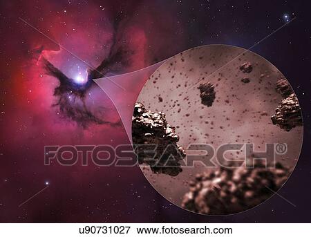 Stock Photo - Illustration of the grains found within interstellar dust and giant molecular clouds. Called cosmic dust or space dust, these particles are up to 0. 1 micrometres across, but can be as small as just a few molecules. The grains are made of dust grains.... Fotosearch