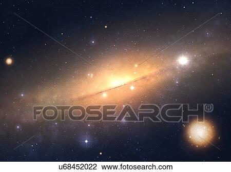 Stock Image - Illustration of the Milky Way galaxy as it might appear edge on. The Milky Way is a barred spiral galaxy roughly 100000 light-years in diameter. It is flat, shaped like two fried eggs back-to-back. At the centre is the nucleus, a vast flattened ball.... Fotosearch