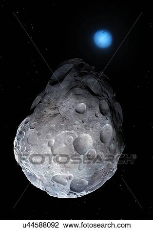 Iluustration of Neptune seen from the orbit of its moon, Nereid. Little is known about this small satellite aside from details of its orbit, size and spin. It measures roughly 340 km across, though it is irregularly shaped, orbits Neptune in 360 days,... View Large Photo Image Stock Image - Iluustration of Neptune seen from the orbit of its moon, Nereid. Little is known about this small satellite aside from details of its orbit, size and spin. It measures roughly 340 km across, though it is irregularly shaped, orbits Neptune in 360 days,.... Fotosearch