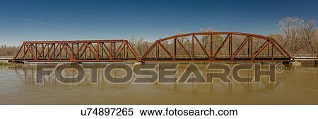 Stock Photography - Iron Railroad Bridge over water, Texas. Fotosearch