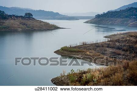 Stock Image - Lake Casitas in the fog, outside of Ojai, California. Fotosearch