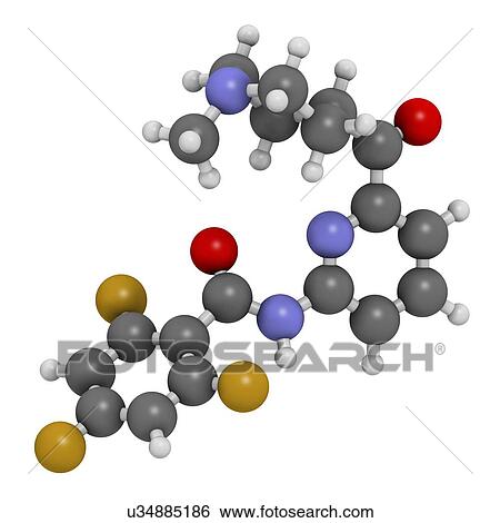 Lasmiditan migraine drug molecule. 3D rendering. Atoms are represented as spheres with conventional colour-coding: hydrogen (white), carbon (grey), nitrogen (blue), oxygen (red), fluorine (gold). View Large Photo Image Stock Photograph - Lasmiditan migraine drug molecule. 3D rendering. Atoms are represented as spheres with conventional colour-coding: hydrogen (white), carbon (grey), nitrogen (blue), oxygen (red), fluorine (gold).. Fotosearch
