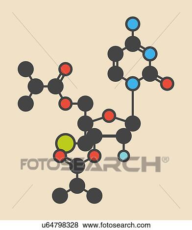 Stock Photo - Lumicitabine respiratory syncytial virus (RSV) drug molecule. Stylized skeletal formula (chemical structure): Atoms are shown as colour-coded circles: hydrogen (hidden), carbon (grey), nitrogen (blue), oxygen (red), fluorine (cyan), chlorine (green).. Fotosearch