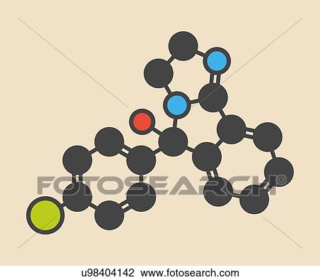Stock Image - Mazindol appetite suppressant drug molecule. Stylized skeletal formula (chemical structure): Atoms are shown as colour-coded circles: hydrogen (hidden), carbon (grey), nitrogen (blue), oxygen (red), chlorine (green).. Fotosearch