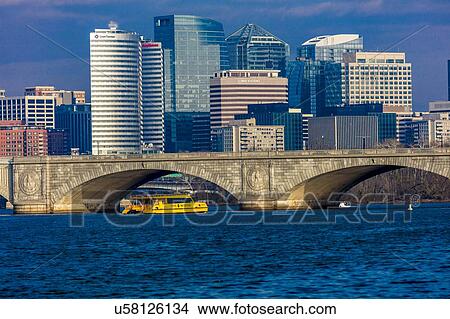 Memorial Bridge crosses Potomac River in front of Rosslyn, Washington D. C. View Large Photo Image Picture - Memorial Bridge crosses Potomac River in front of Rosslyn, Washington D. C.. Fotosearch