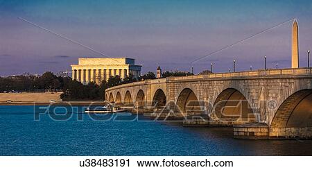 Memorial Bridge spans Potomac River and features Lincoln Memorial and Washington Monument View Large Photo Image Stock Image - Memorial Bridge spans Potomac River and features Lincoln Memorial and Washington Monument. Fotosearch