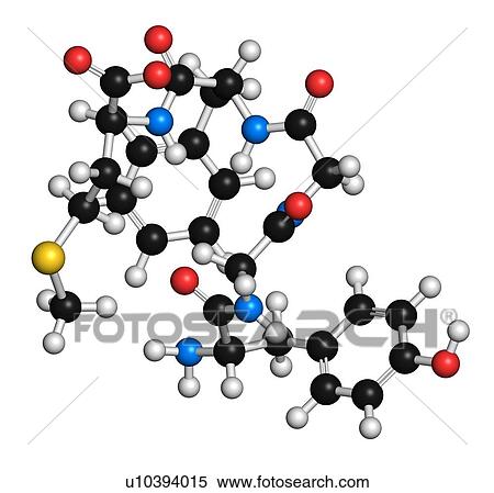 Stock Photography - Met-enkephalin endogenous opioid peptide molecule. 3D rendering. Atoms are represented as spheres with conventional colour-coding: hydrogen (white), carbon (black), oxygen (red), nitrogen (blue), sulfur (yellow).. Fotosearch