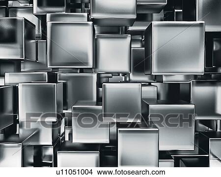 Picture - Metallic cubes, computer illustration.. Fotosearch