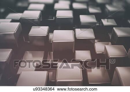 Picture - Metallic cubes, computer illustration.. Fotosearch
