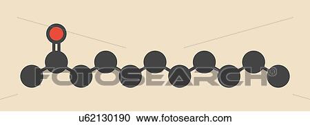 Stock Image - Methyl nonyl ketone (2-undecanone) insect repellent molecule. Stylized skeletal formula (chemical structure): Atoms are shown as colour-coded circles: hydrogen (hidden), carbon (grey), oxygen (red).. Fotosearch