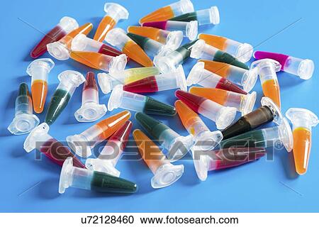 Stock Image - Microcentrifuge tubes with samples.. Fotosearch