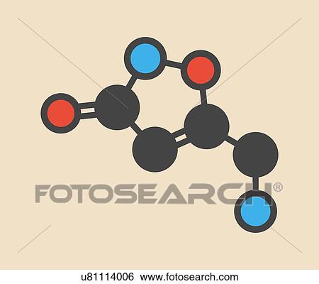 Stock Photograph - Muscimol (agarin, pantherine) molecule. Main psychoactive component of fly agaric (Amanita muscaria). Stylized skeletal formula (chemical structure): Atoms are shown as colour-coded circles: hydrogen (hidden), carbon (grey), oxygen (red), nitrogen (blue).. Fotosearch