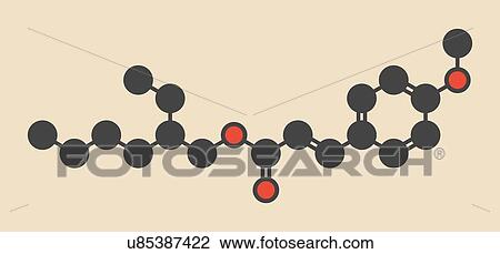Octyl methoxycinnamate (octinoxate) sunscreen molecule. Stylized skeletal formula (chemical structure): Atoms are shown as colour-coded circles: hydrogen (hidden), carbon (grey), oxygen (red). View Large Photo Image Stock Image - Octyl methoxycinnamate (octinoxate) sunscreen molecule. Stylized skeletal formula (chemical structure): Atoms are shown as colour-coded circles: hydrogen (hidden), carbon (grey), oxygen (red).. Fotosearch