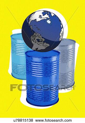 Stock Photo - Oil barrels and planet earth, illustration.. Fotosearch
