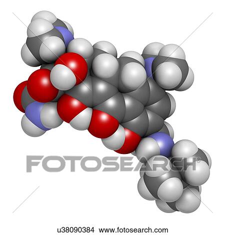 Omadacycline antibiotic drug molecule. 3D rendering. Atoms are represented as spheres with conventional colour-coding: hydrogen (white), carbon (grey), nitrogen (blue), oxygen (red). View Large Photo Image Picture - Omadacycline antibiotic drug molecule. 3D rendering. Atoms are represented as spheres with conventional colour-coding: hydrogen (white), carbon (grey), nitrogen (blue), oxygen (red).. Fotosearch