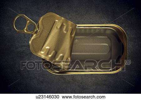 Stock Image - Open empty food tin, top view.. Fotosearch