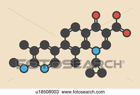 Ozenoxacin antibiotic drug molecule, used in treatment of impetigo. Stylized skeletal formula (chemical structure): Atoms are shown as colour-coded circles: hydrogen (hidden), carbon (grey), nitrogen (blue), oxygen (red). View Large Photo Image Stock Image - Ozenoxacin antibiotic drug molecule, used in treatment of impetigo. Stylized skeletal formula (chemical structure): Atoms are shown as colour-coded circles: hydrogen (hidden), carbon (grey), nitrogen (blue), oxygen (red).. Fotosearch