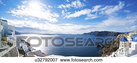 Panorama of the caldera on the island of Santorini, Greece. View Large Photo Image Stock Photo - Panorama of the caldera on the island of Santorini, Greece.. Fotosearch