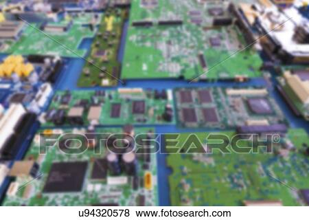 Stock Photo - PC circuit boards, blurred image.. Fotosearch