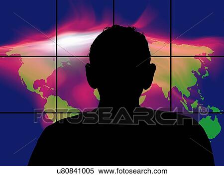 Person looking at world map, silhouette. View Large Photo Image Stock Photography - Person looking at world map, silhouette.. Fotosearch