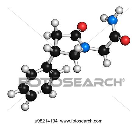 Phenylpiracetam drug molecule. 3D rendering. Atoms are represented as spheres with conventional colour-coding: hydrogen (white), carbon (black), oxygen (red), nitrogen (blue). View Large Photo Image Picture - Phenylpiracetam drug molecule. 3D rendering. Atoms are represented as spheres with conventional colour-coding: hydrogen (white), carbon (black), oxygen (red), nitrogen (blue).. Fotosearch