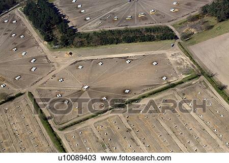Stock Image - Pig farm, overhead view.. Fotosearch