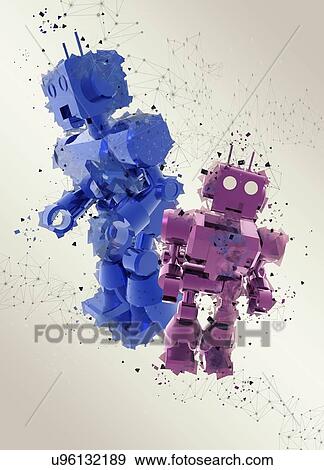 Stock Photo - Pink and blue toy robots, illustration.. Fotosearch
