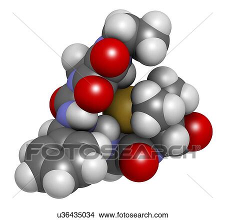 Picture - Piperacillin antibiotic drug molecule. 3D rendering. Atoms are represented as spheres with conventional colour-coding: hydrogen (white), carbon (grey), nitrogen (blue), oxygen (red), sulfur (yellow).. Fotosearch