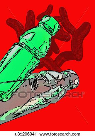 Stock Image - Plastic eating bacteria, conceptual illustration.. Fotosearch