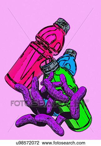 Stock Image - Plastic eating bacteria, conceptual illustration. Fotosearch