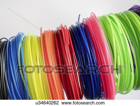 Stock Image - Plastic filaments for 3D printing.. Fotosearch