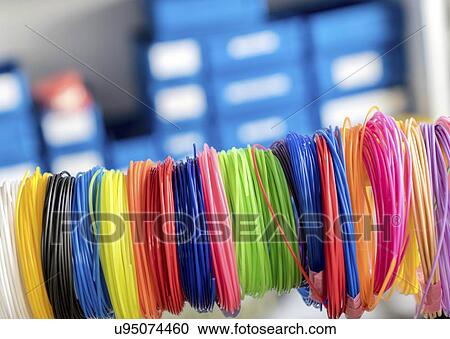 Stock Image - Plastic filaments for 3D printing.. Fotosearch