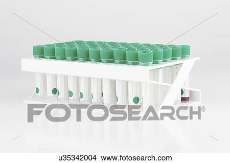 Picture - Plastic test tubes in rack.. Fotosearch