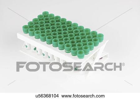 Picture - Plastic test tubes in rack.. Fotosearch