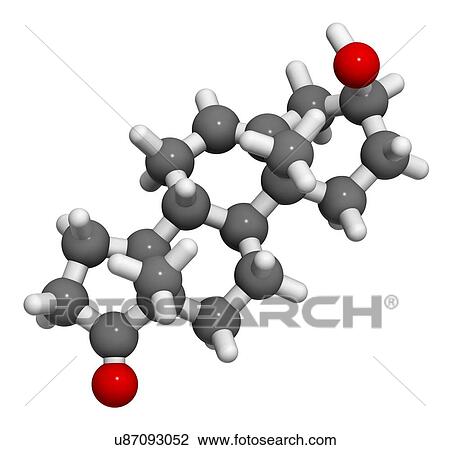 Stock Image - Prasterone (dehydroepiandrosterone, DHEA) drug molecule. 3D rendering. Atoms are represented as spheres with conventional colour-coding: hydrogen (white), carbon (grey), oxygen (red).. Fotosearch