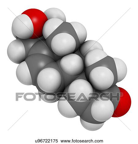 Stock Photography - Prasterone (dehydroepiandrosterone, DHEA) drug molecule. 3D rendering. Atoms are represented as spheres with conventional colour-coding: hydrogen (white), carbon (grey), oxygen (red).. Fotosearch