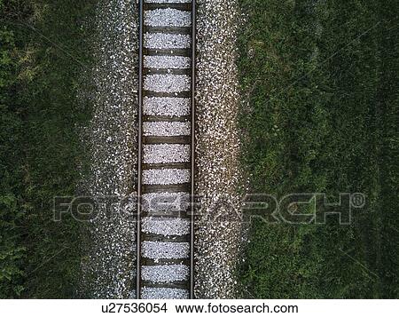 Railway track, aerial view. View Large Photo Image Picture - Railway track, aerial view.. Fotosearch