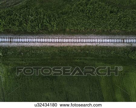 Railway track, aerial view. View Large Photo Image Stock Image - Railway track, aerial view.. Fotosearch