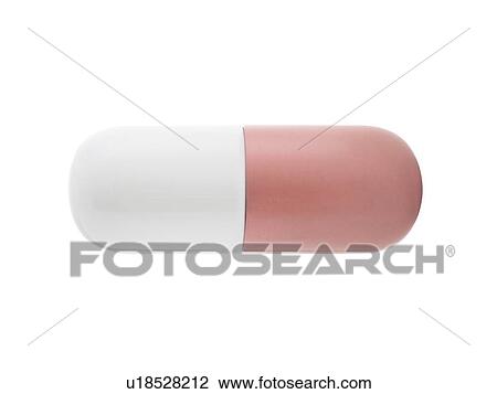 Stock Image - Red and white capsule, studio shot.. Fotosearch