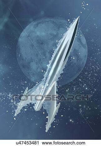 Retro space rocket and moon, illustration. View Large Photo Image Stock Image - Retro space rocket and moon, illustration.. Fotosearch